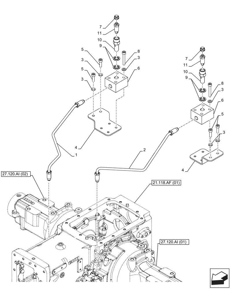 Схема запчастей Case IH FARMALL 95C - (33.202.AP[02]) - VAR - 330276, 334176, 390067, 743546, 744576 - BRAKE LINE (8X8) (12X12) (12X12 CREEPER), CAB - END YR 26-JUN-2014 (33) - BRAKES & CONTROLS