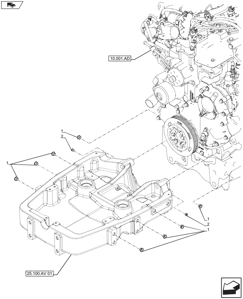 Схема запчастей Case IH FARMALL 115U - (25.100.AV[04]) - STD + VAR - 743593 - FRONT AXLE SUPPORT, W/O FRONT LOADER, PLUGS (25) - FRONT AXLE SYSTEM