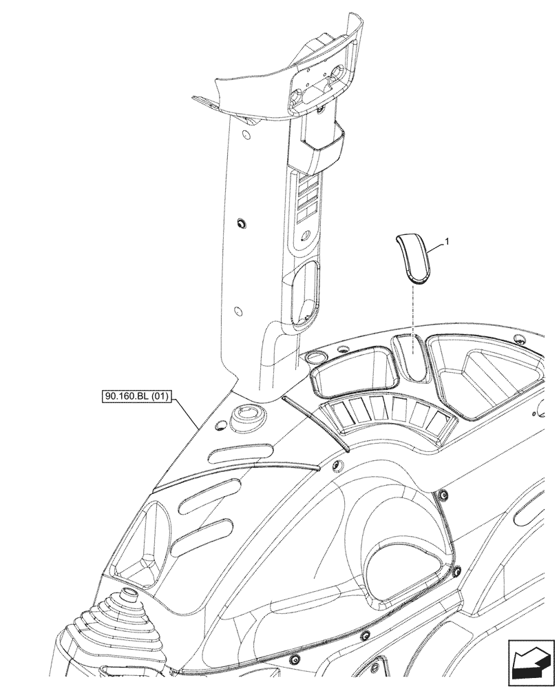 Схема запчастей Case IH FARMALL 75C - (90.160.BL[05]) - VAR - 390067 - CAB INTERIOR TRIM, RIGHT SIDE, PLUG (90) - PLATFORM, CAB, BODYWORK AND DECALS