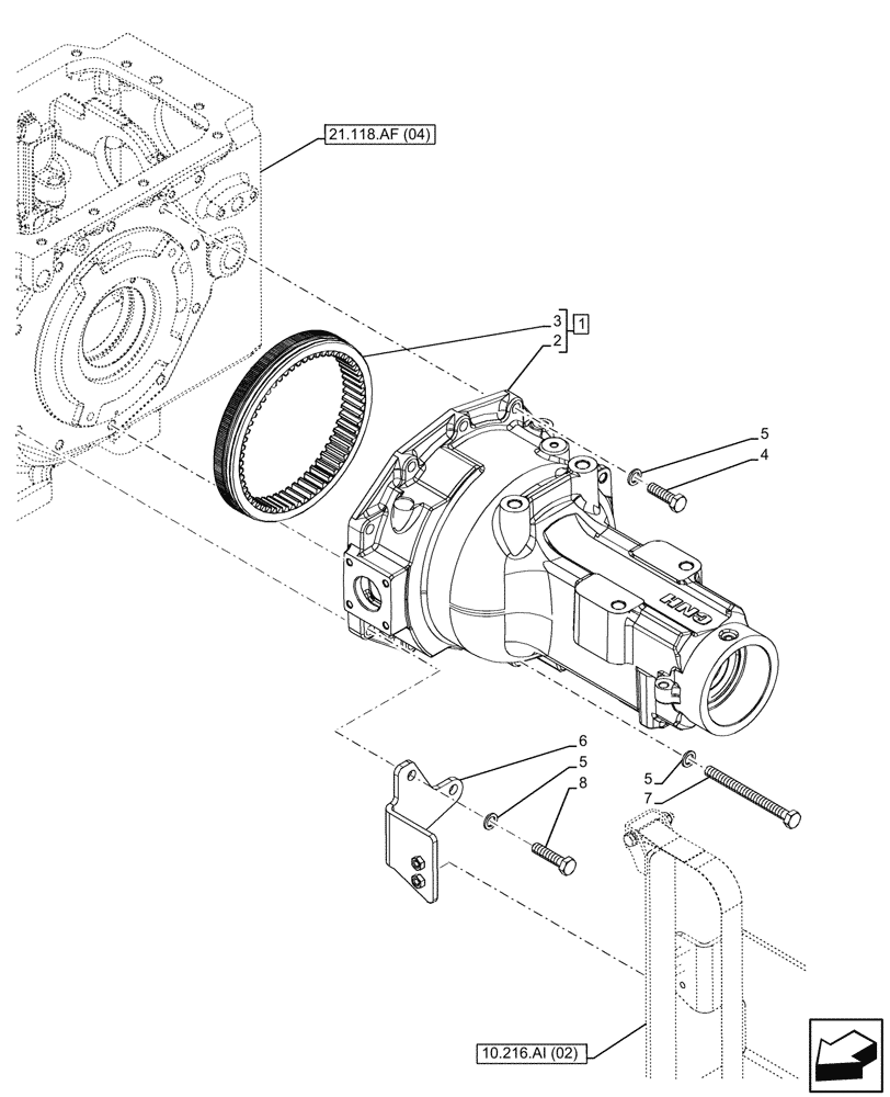 Схема запчастей Case IH FARMALL 95C - (27.120.AI[04]) - VAR - 390411 - FINAL DRIVE HOUSING, LH, 4WD, HI-LO, CAB (27) - REAR AXLE SYSTEM