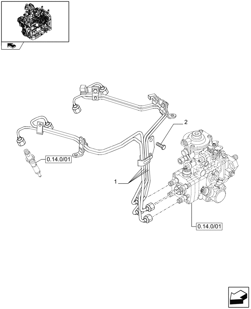 Схема запчастей Case IH MAXXUM 110 - (0.14.9/01) - INJECTION EQUIPMENT - PIPING (STD + VAR.330003-332115-332116) (01) - ENGINE