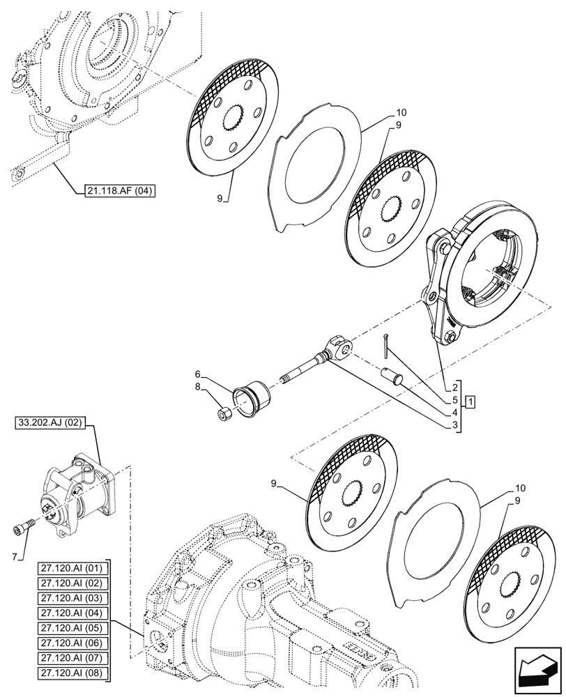 Схема запчастей Case IH FARMALL 85C - (33.202.AK[02]) - VAR - 333411, 390411 - BRAKE DISC (33) - BRAKES & CONTROLS