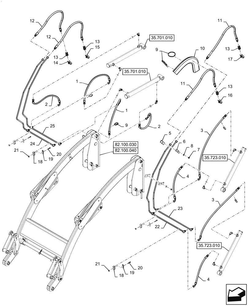 Схема запчастей Case IH L340A - (35.702.040) - BOOM HYDRAULIC LINES (35) - HYDRAULIC SYSTEMS