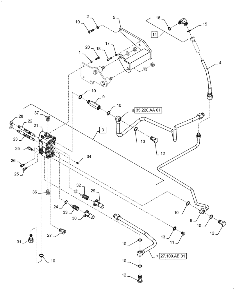 Схема запчастей Case IH FARMALL 50A - (35.204.BS[01]) - MID-MOUNT CONTROL VALVE (35) - HYDRAULIC SYSTEMS