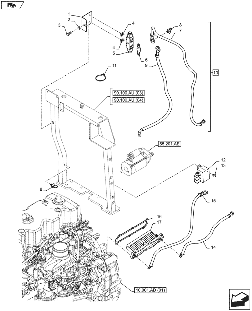 Схема запчастей Case IH MAXXUM 110 - (55.202.AA) - VAR - 332346, 332347, 332348 - GRID HEATER (55) - ELECTRICAL SYSTEMS