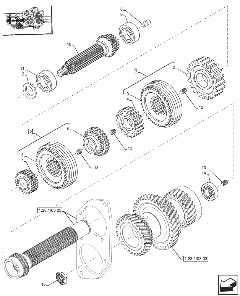 Схема запчастей Case IH JX85 - (1.28.1/03[04]) - (VAR.115) TRANSMISSION, SYNCHRONIZER, 12+12 SYNCROMESH (03) - TRANSMISSION