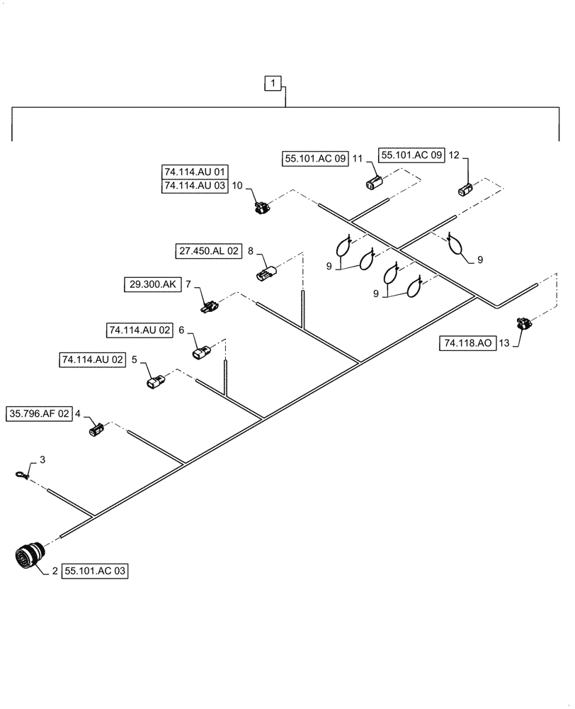 Схема запчастей Case IH 9240 - (55.101.AC[24]) - LOWER REAR FRAME WIRE HARNESS & CONNECTOR (55) - ELECTRICAL SYSTEMS