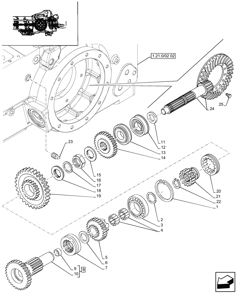 Схема запчастей Case IH JX85 - (1.32.1[11]) - (VAR.115) CENTRAL REDUCTION GEAR, SHAFT & GEAR (03) - TRANSMISSION