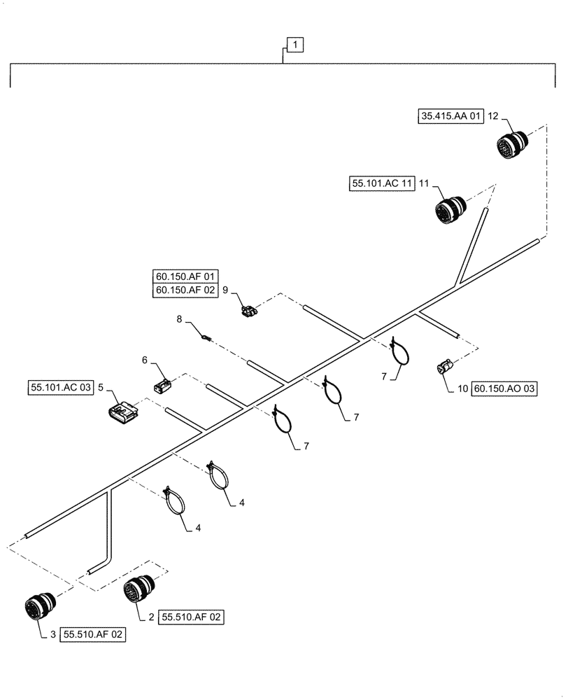 Схема запчастей Case IH 7240 - (55.101.AC[23]) - MAIN FRAME FRONT WIRE HARNESS & CONNECTOR (55) - ELECTRICAL SYSTEMS