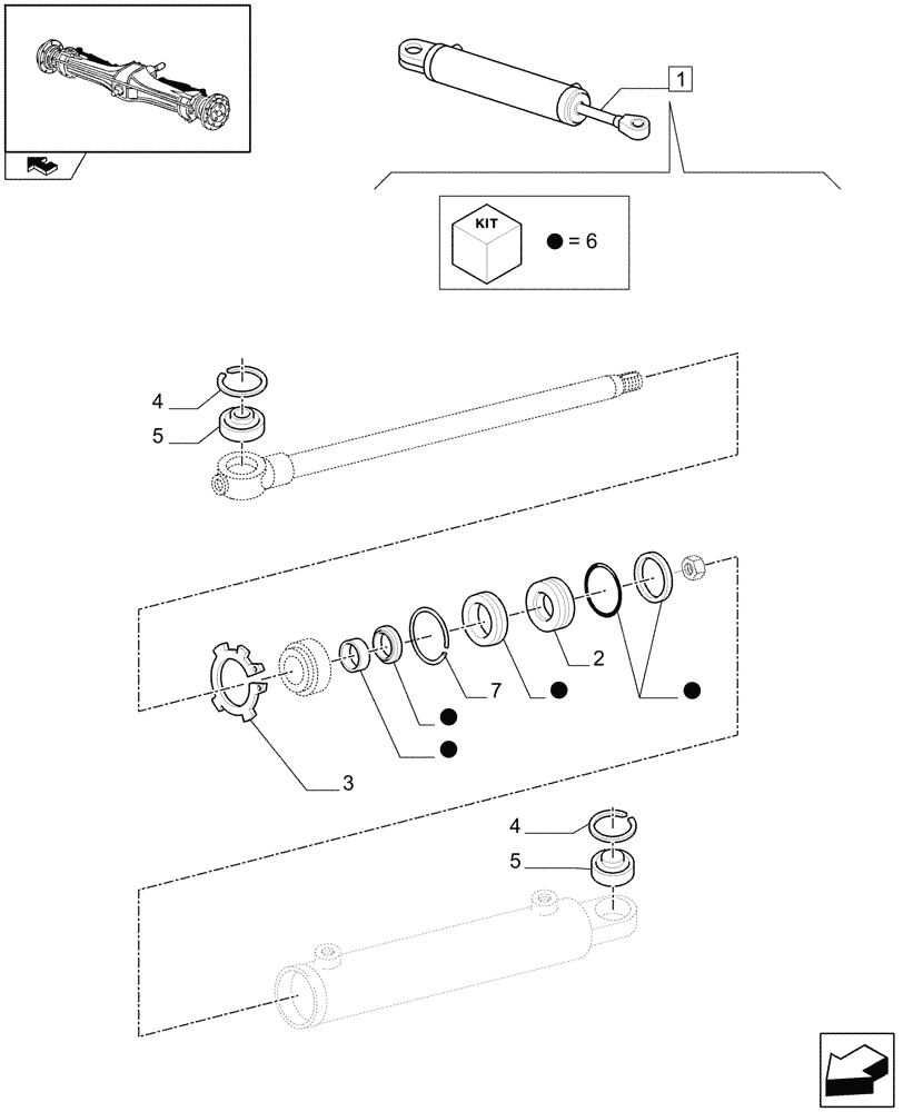 Схема запчастей Case IH PUMA 155 - (1.40.1/12A) - FRONT AXLE - HYDRAULIC STEERING CYLINDER - BREAKDOWN (04) - FRONT AXLE & STEERING