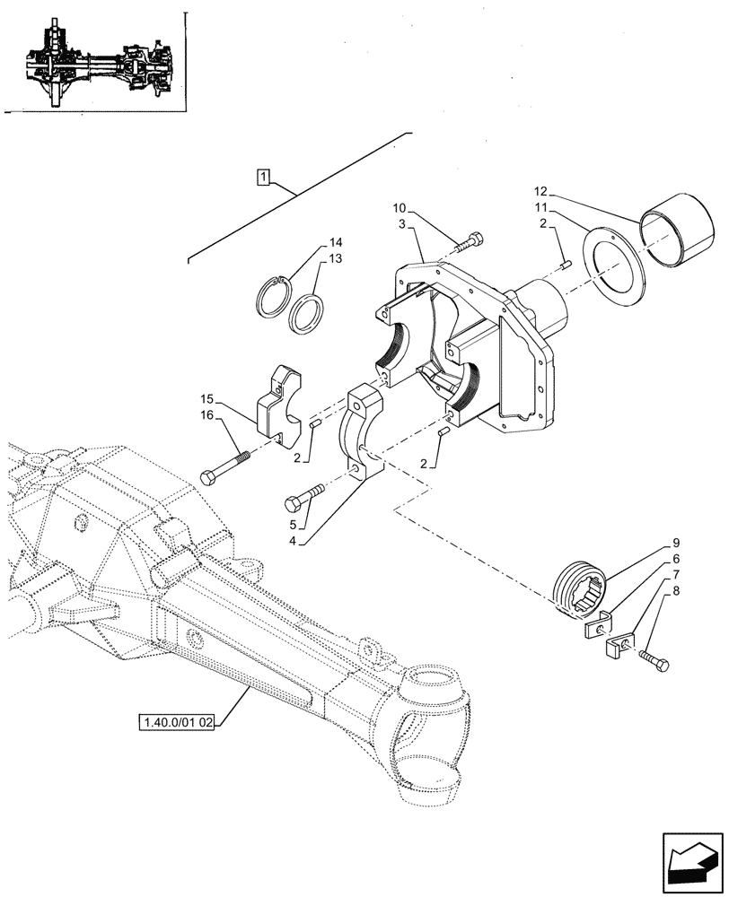 Схема запчастей Case IH JX85 - (1.40.3/05[02]) - (VAR.115) 4WD FRONT AXLE, DIFFERENTIAL, CARRIER (04) - FRONT AXLE & STEERING