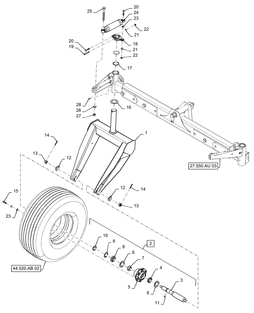 Схема запчастей Case IH WD1904 - (27.550.AU) - FORK, REAR AXLE, WHEEL ASSY, ASN YGG677501 (27) - REAR AXLE SYSTEM