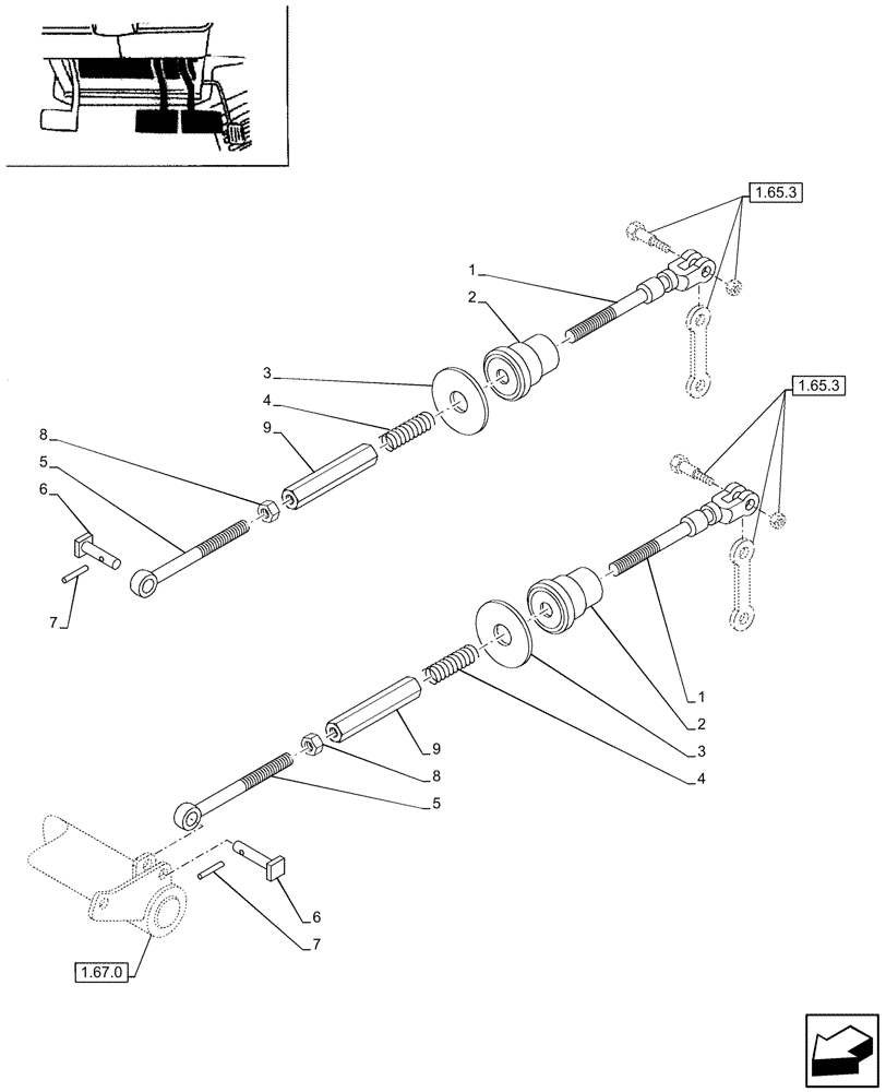 Схема запчастей Case IH JX85 - (1.67.0/03) - (VAR.115) BRAKE, TIE-ROD (05) - REAR AXLE