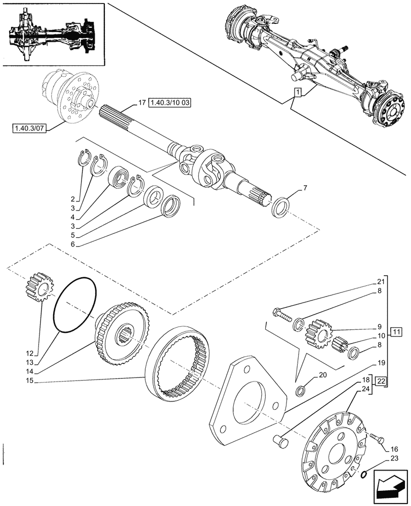 Схема запчастей Case IH JX75 - (1.40.3/10[04]) - (VAR.115) 4WD FRONT AXLE, PLANETARY CARRIER SHAFT (04) - FRONT AXLE & STEERING