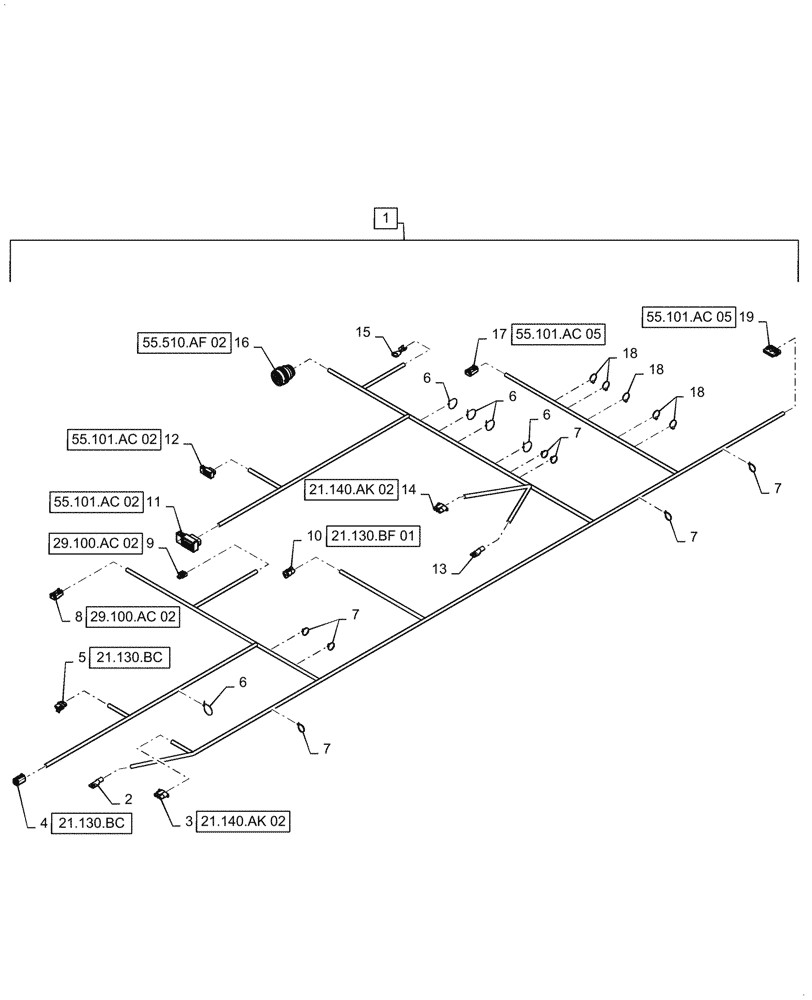 Схема запчастей Case IH 7240 - (55.101.AC[19]) - FRONT LOWER FRAME WIRE HARNESS & CONNECTOR (55) - ELECTRICAL SYSTEMS