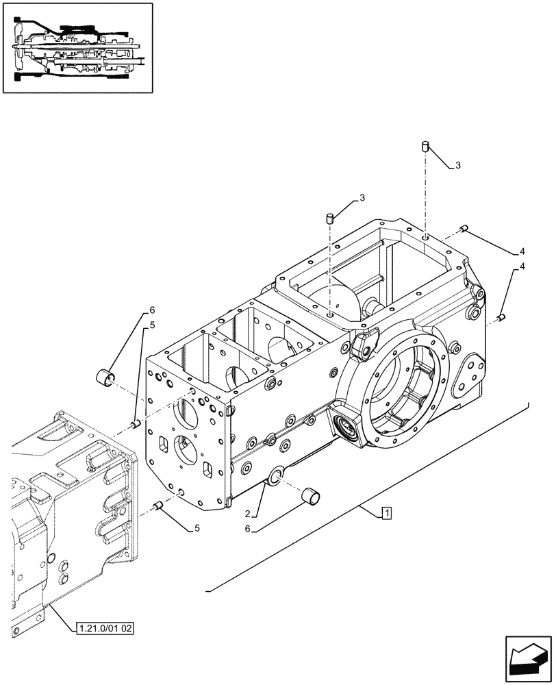 Схема запчастей Case IH JX85 - (1.21.0/02[02]) - (VAR.115) TRANSMISSION HOUSING, 20+12 SYNCHRO+CREEPER (03) - TRANSMISSION