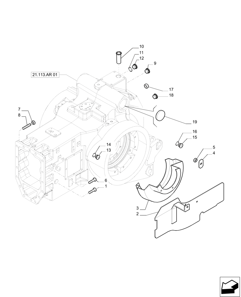 Схема запчастей Case IH PUMA 200 - (21.113.AR[03]) - CENTRAL HOUSING / TRANSMISSION BOX - GUARDS (21) - TRANSMISSION