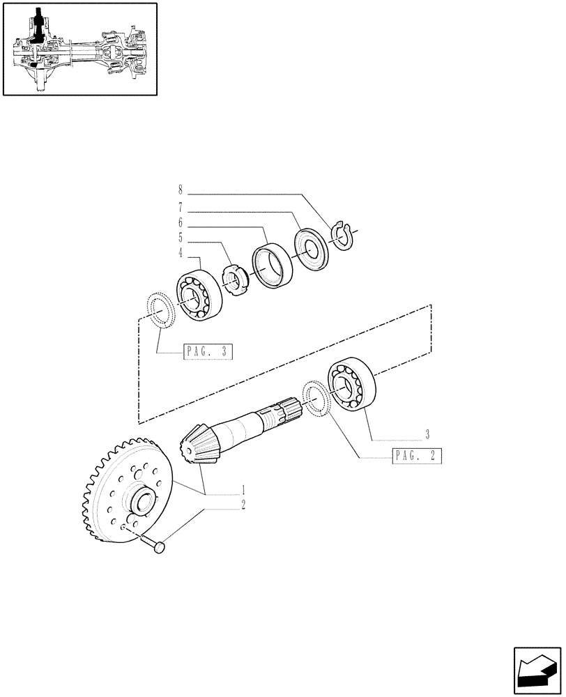 Схема запчастей Case IH MAXXUM 120 - (1.40. 2/06[01]) - 4WD (CL.3) FRONT AXLE WITH WET CLUTCH, "TERRALOCK" - BEVEL GEAR PAIR (04) - FRONT AXLE & STEERING