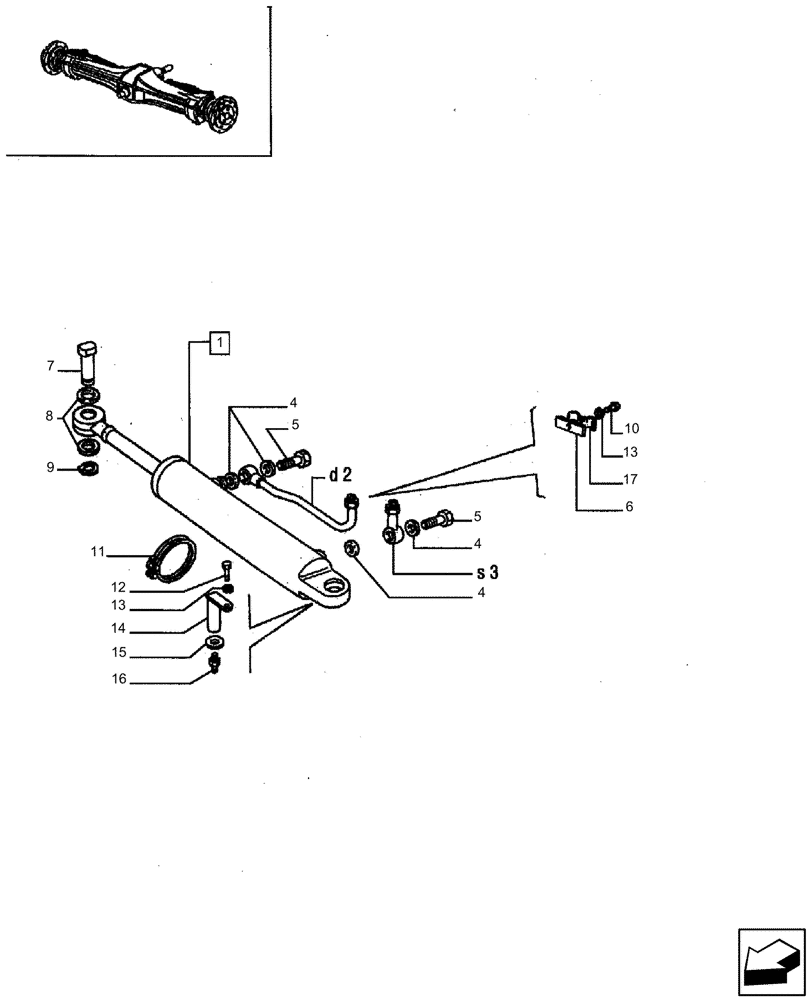 Схема запчастей Case IH JX85 - (1.40.0/12[03]) - (VAR.115) FRONT AXLE - POWER STEERING CYLINDER AND PIPES (04) - FRONT AXLE & STEERING