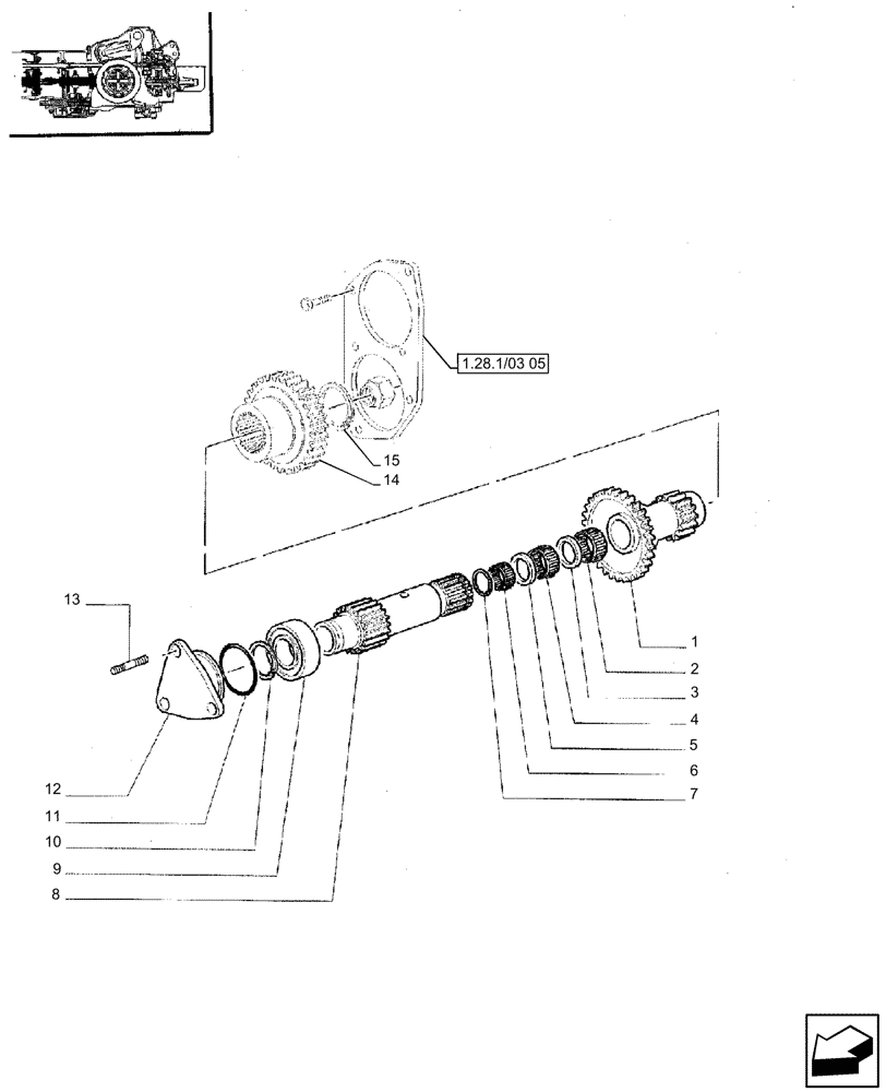 Схема запчастей Case IH JX75 - (1.28.1/03[02]) - (VAR.115) GEARBOX - 20+12 SYNCHRO SHUTTLE+CREÈPER - SHAFT AND COVER (03) - TRANSMISSION