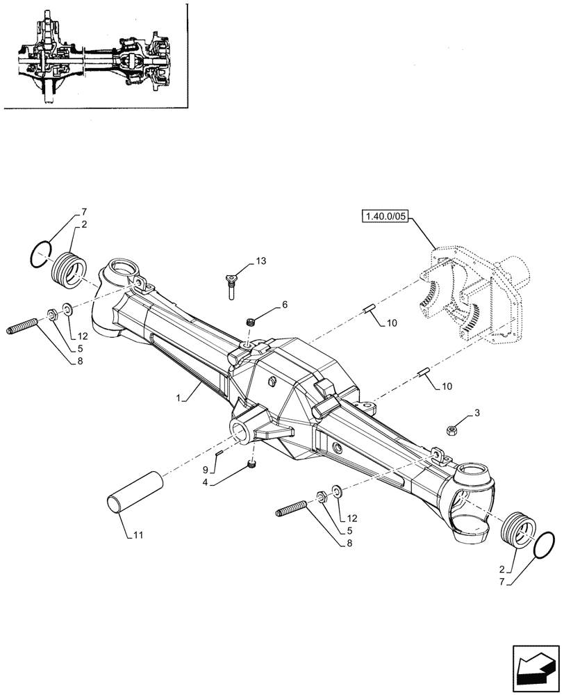 Схема запчастей Case IH JX85 - (1.40.0/01[02]) - (VAR.115) DIFFERENTIAL, CARRIER (04) - FRONT AXLE & STEERING