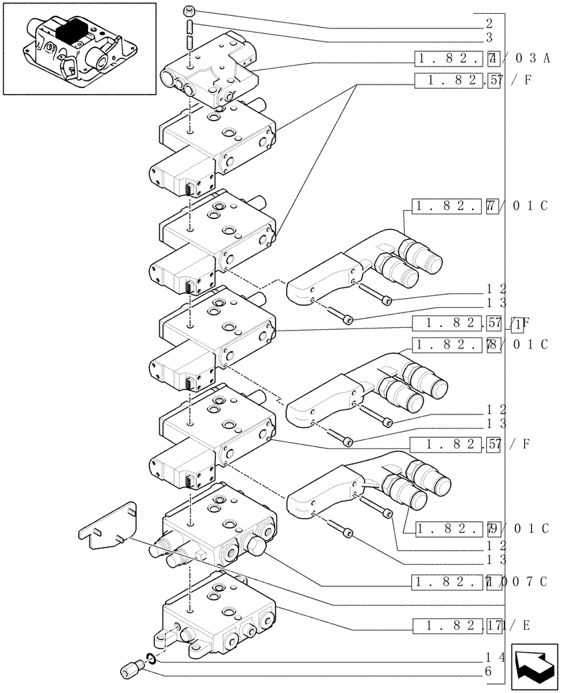 Схема запчастей Case IH MAXXUM 140 - (1.82.7/18A) - 4 CCLS (EDC) ELECTRONIC CONTROL VALVES (EHS1) AND ASSOCIATED PARTS (VAR.330862-331862) (07) - HYDRAULIC SYSTEM