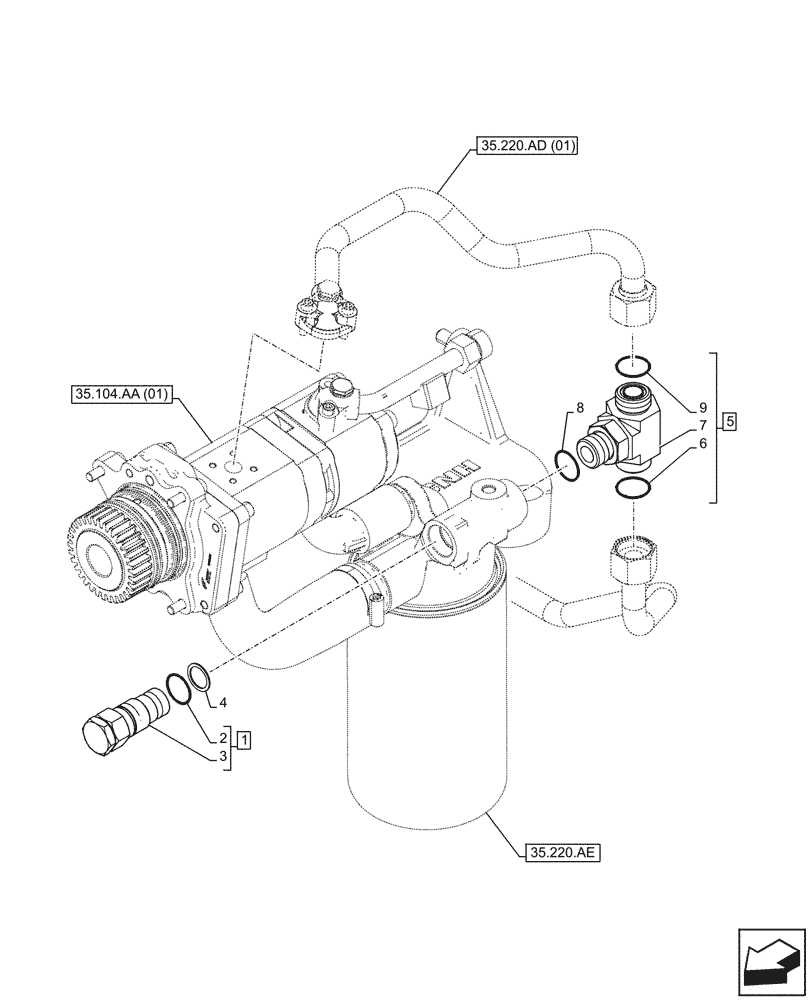 Схема запчастей Case IH FARMALL 65C - (35.204.AY) - VAR - 390831, 743595, 743596 - PRESSURE RELIEF VALVE (35) - HYDRAULIC SYSTEMS