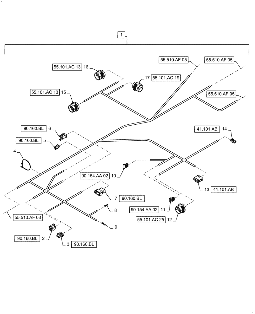 Схема запчастей Case IH 9240 - (55.510.AF[04]) - VAR - 425357, 425358 - CAB MAIN WIRE HARNESS, CONTINUED (55) - ELECTRICAL SYSTEMS