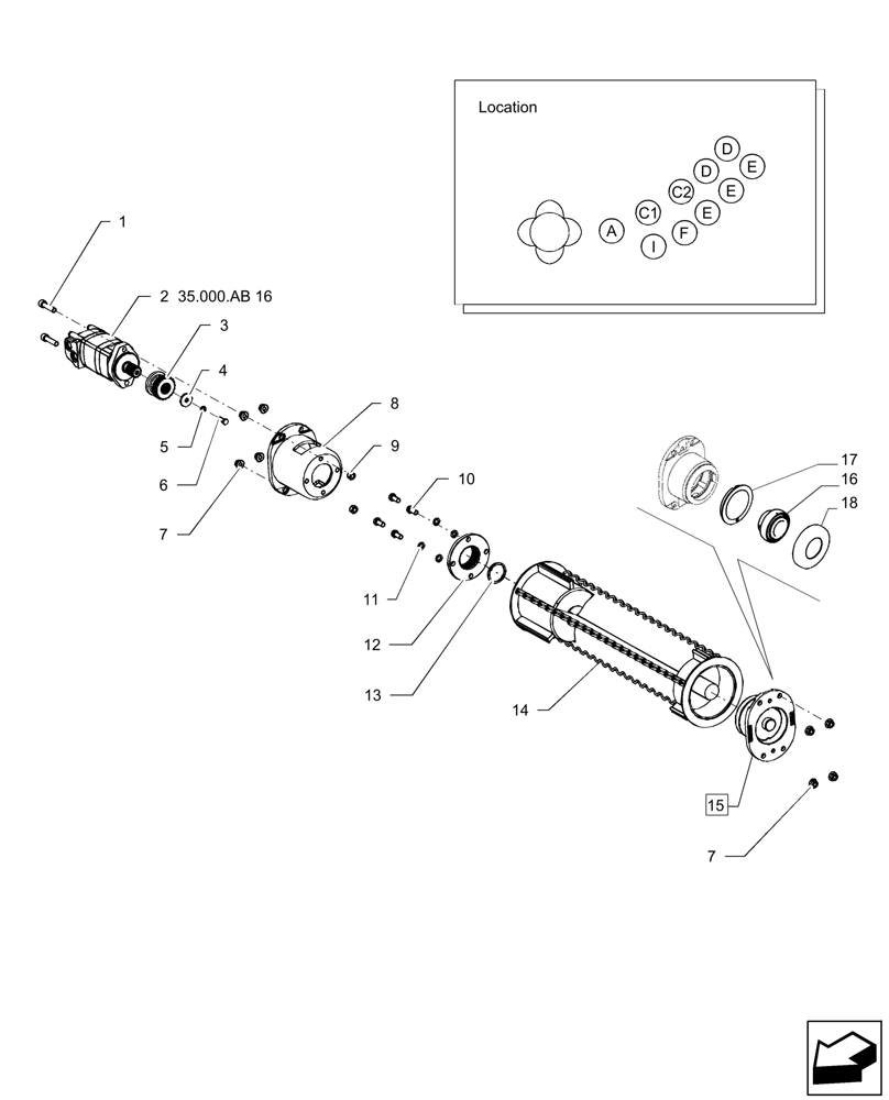 Схема запчастей Case IH A8800 - (60.390.AA[02]) - BOTTOM ROLLER (I) - MY2016 (60) - PRODUCT FEEDING