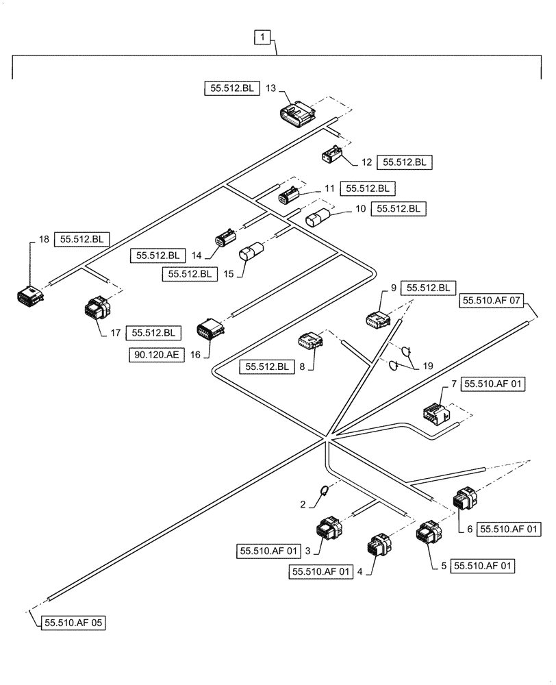 Схема запчастей Case IH 8240 - (55.510.AF[06]) - VAR - 425357, 425358 - CAB MAIN WIRE HARNESS, CONTINUED (55) - ELECTRICAL SYSTEMS