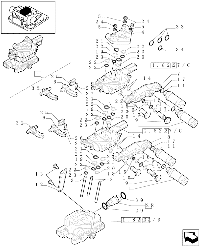 Схема запчастей Case IH MXU130 - (1.82.7/ A) - 2 REAR CONTROL VALVES - COMPONENTS PARTS (07) - HYDRAULIC SYSTEM