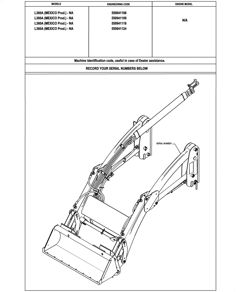 Схема запчастей Case IH L360A - (00.100.03[01]) - IDENTIFICATION PLATES AND VERSION LIST (00) - GENERAL & PICTORIAL INDEX