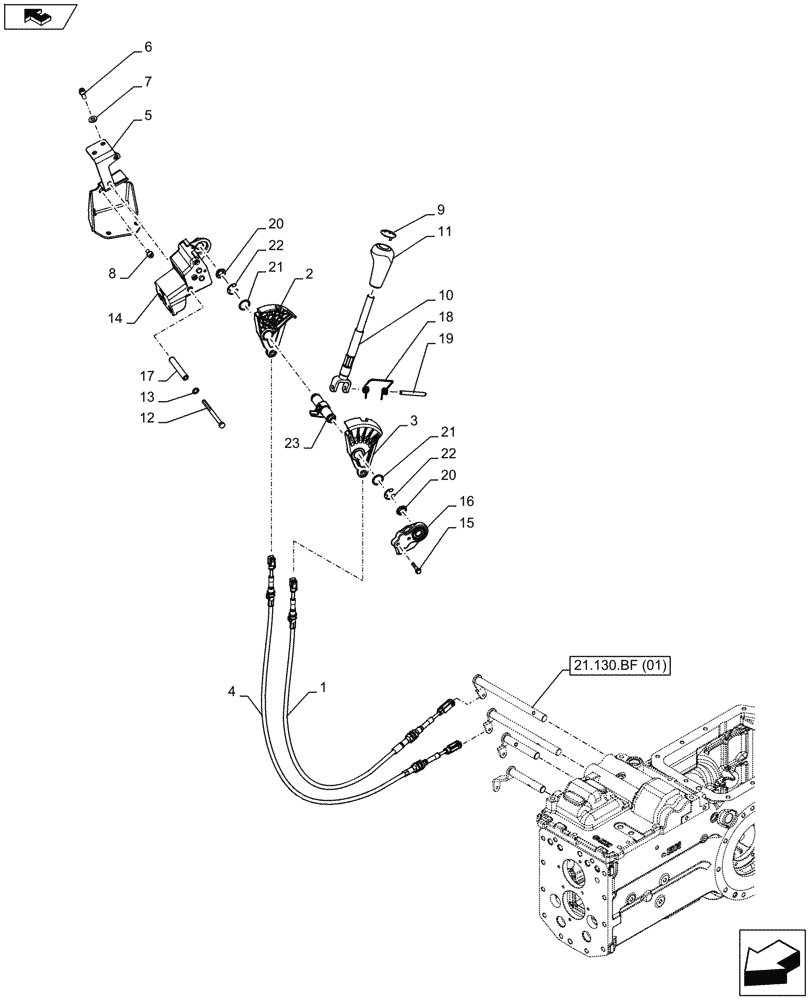 Схема запчастей Case IH FARMALL 95C - (21.130.BC[11]) - VAR - 744761, 744762, 744763, 744764 - RANGE, CONTROL LEVER (21) - TRANSMISSION