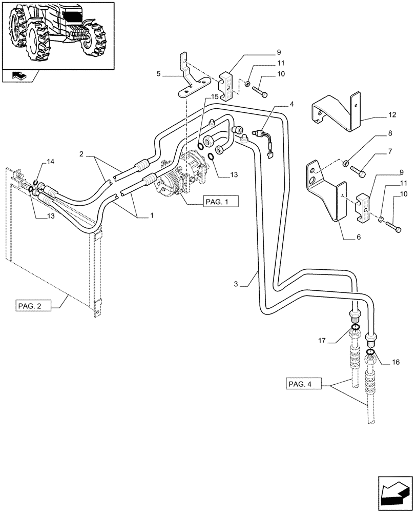 Схема запчастей Case IH FARMALL 75C - (0.88.0[03]) - AIR CONDITIONING UNIT - FILTER AND PIPES (VAR.330638-332638-333638-330641) (01) - ENGINE