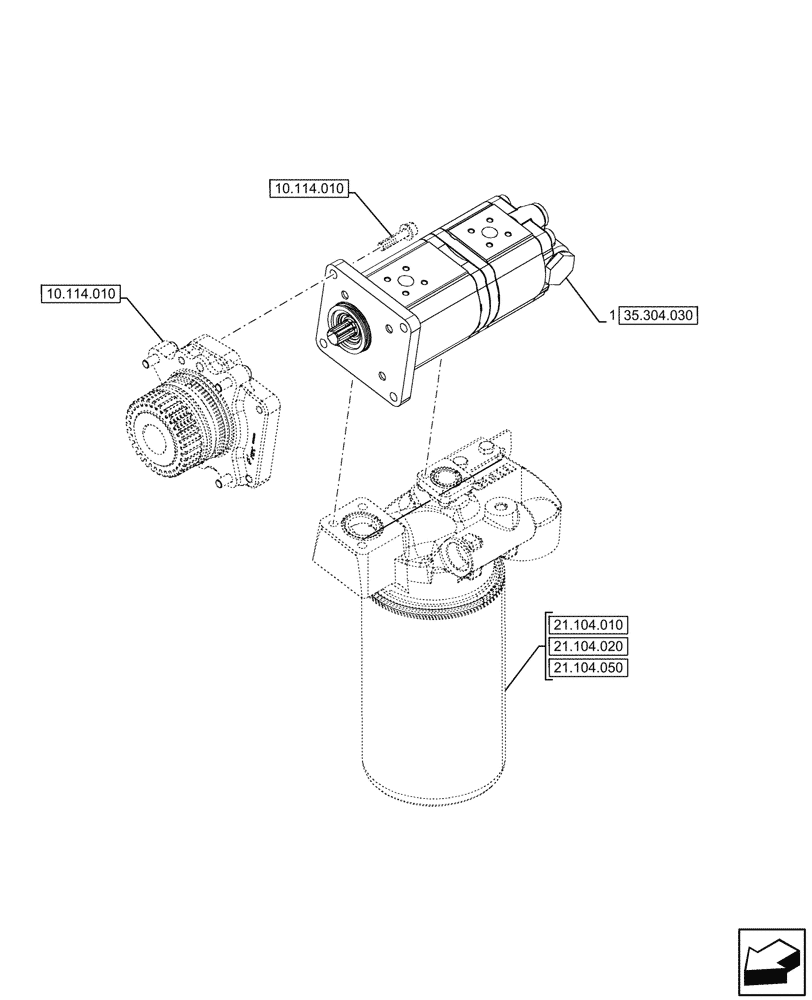 Схема запчастей Case IH FARMALL 80N - (35.304.010) - VAR - 342264, 342265, 743524 - HYDRAULIC PUMP, 60L/MIN (35) - HYDRAULIC SYSTEMS