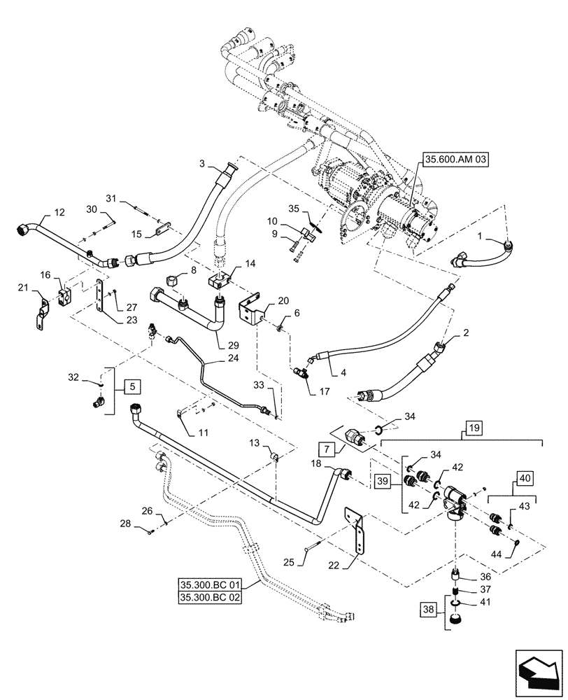 Схема запчастей Case IH STEIGER 470 - (35.600.BH[03]) - HIGH CAPACITY HYDRAULIC LINES, COOLER BY-PASS VALVE (BSN ZGF309204) (35) - HYDRAULIC SYSTEMS