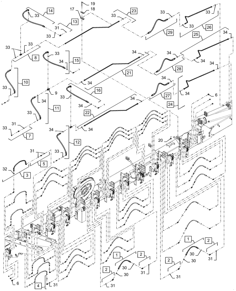 Схема запчастей Case IH 2160 - (35.100.BI[31]) - LH HYDRAULIC HOSES, DOWN PRESSURE, 36 ROW 22 (35) - HYDRAULIC SYSTEMS