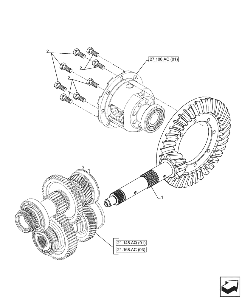 Схема запчастей Case IH FARMALL 95C - (27.106.AA[03]) - VAR - 743552 - REAR AXLE, BEVEL GEAR, BEVEL PINION (40KM/H) (27) - REAR AXLE SYSTEM