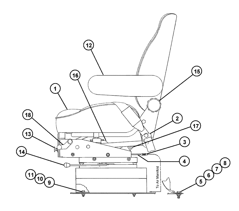 Схема запчастей Case IH FLX3330B - (01-006) - AIR SEAT ASSEMBLY (10) - CAB