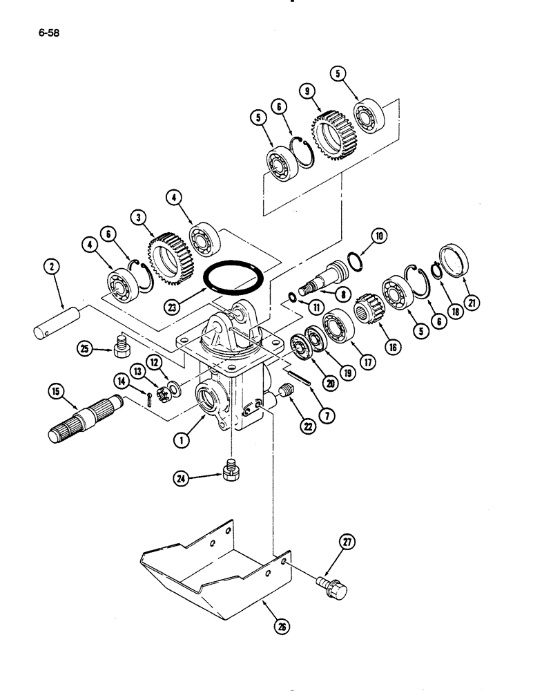 Схема запчастей Case IH 235 - (6-58) - MID POWER TAKEOFF, HYDROSTATIC TRANSMISSION (06) - POWER TRAIN