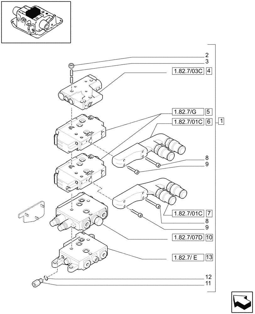 Схема запчастей Case IH MAXXUM 115 - (1.82.7/16C) - 2 CCLS (EDC) ELECTRONIC CONTROL VALVES WITH TRAILER BRAKE VALVE (EHS1) AND ASSOCIATED PARTS (VAR.330853) (07) - HYDRAULIC SYSTEM