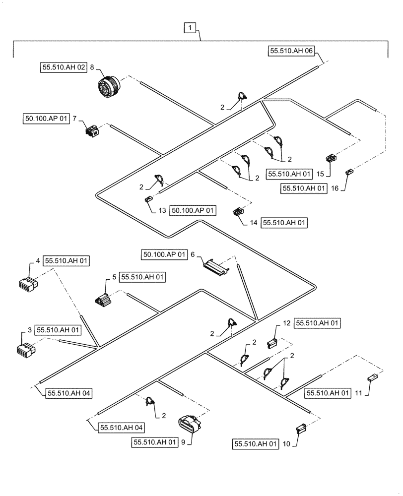 Схема запчастей Case IH 7240 - (55.510.AH[05]) - LOWER ROOF WIRE HARNESS & CONNECTOR, CONTINUED (55) - ELECTRICAL SYSTEMS