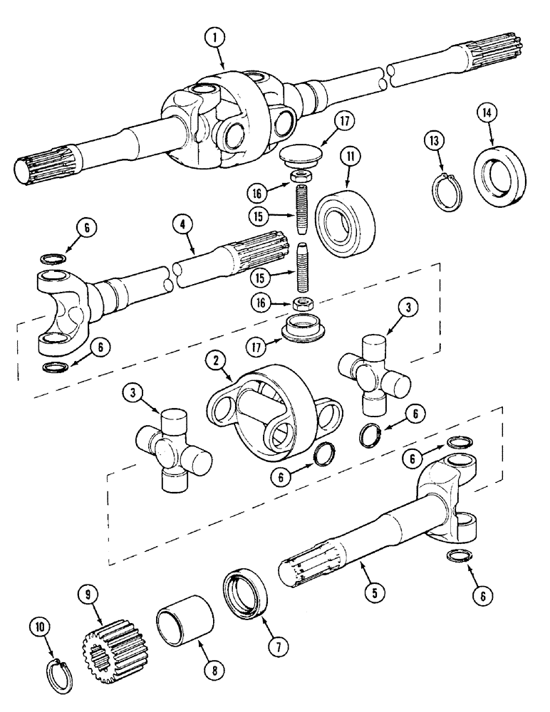 Схема запчастей Case IH 1594 - (5-136) - FRONT AXLE HALF- SHAFTS, MFD TRACTORS, PRIOR TO P.I.N. 11221501 (05) - STEERING