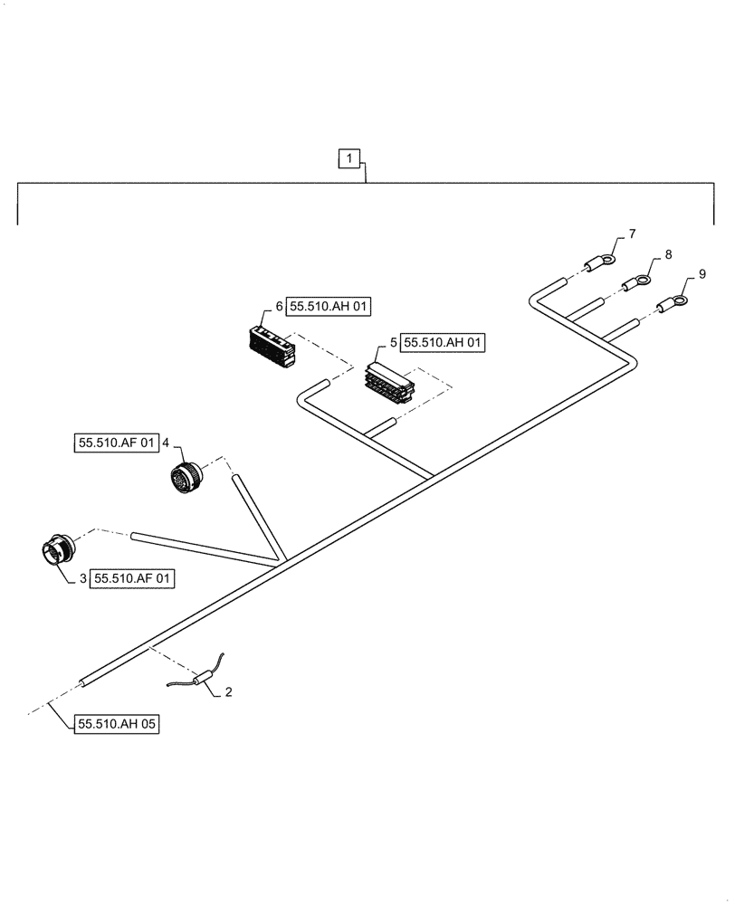 Схема запчастей Case IH 9240 - (55.510.AH[06]) - LOWER ROOF WIRE HARNESS & CONNECTOR, CONTINUED (55) - ELECTRICAL SYSTEMS