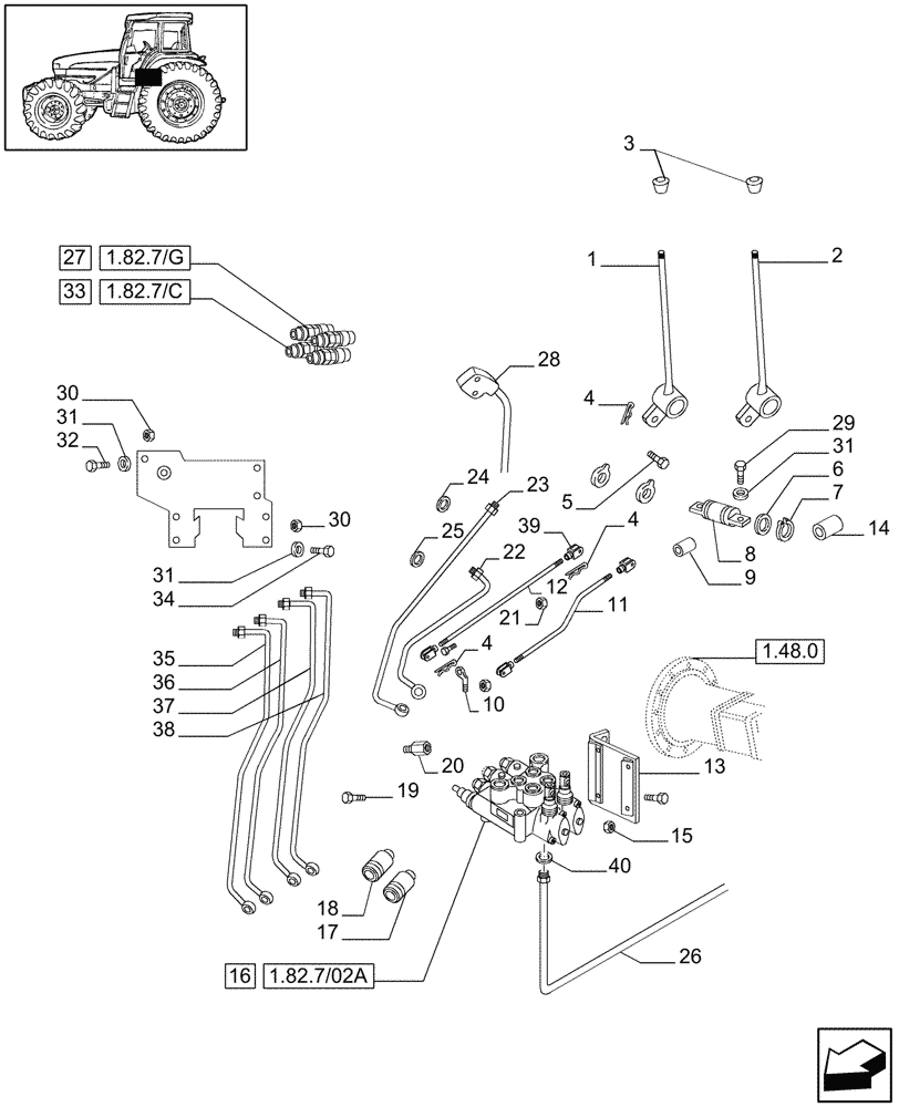 Схема запчастей Case IH JX80 - (1.82.7/04) - (VAR.417) 2 CONTROL VALVES (1 S/D W/KICK OUT + 1 DOUBLE ACTING W/FLOAT W/KICK OUT) (07) - HYDRAULIC SYSTEM