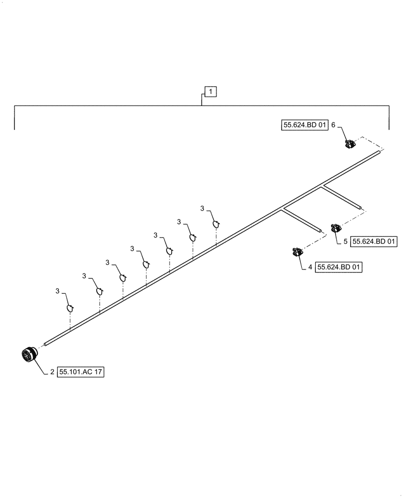 Схема запчастей Case IH 8240 - (55.624.BD[02]) - CHAFF SPREADER ADJUSTER WIRE HARNESS & CONNECTOR (55) - ELECTRICAL SYSTEMS