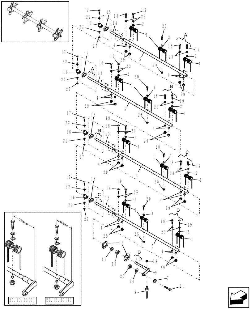 Схема запчастей Case IH HDX182 - (20.13.03[4]) - REEL, TINE BARS, 18 FT (58) - ATTACHMENTS/HEADERS