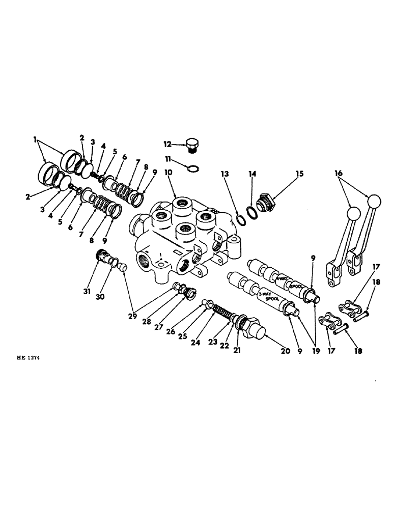 Схема запчастей Case IH 1501 - (A-36) - HYDR CNTRL VALVE, TWO SPOOL, MDL B414 1967-72, 276 1969-72, 434 1966-72, 424 1966-72, 444USA 1967-72 