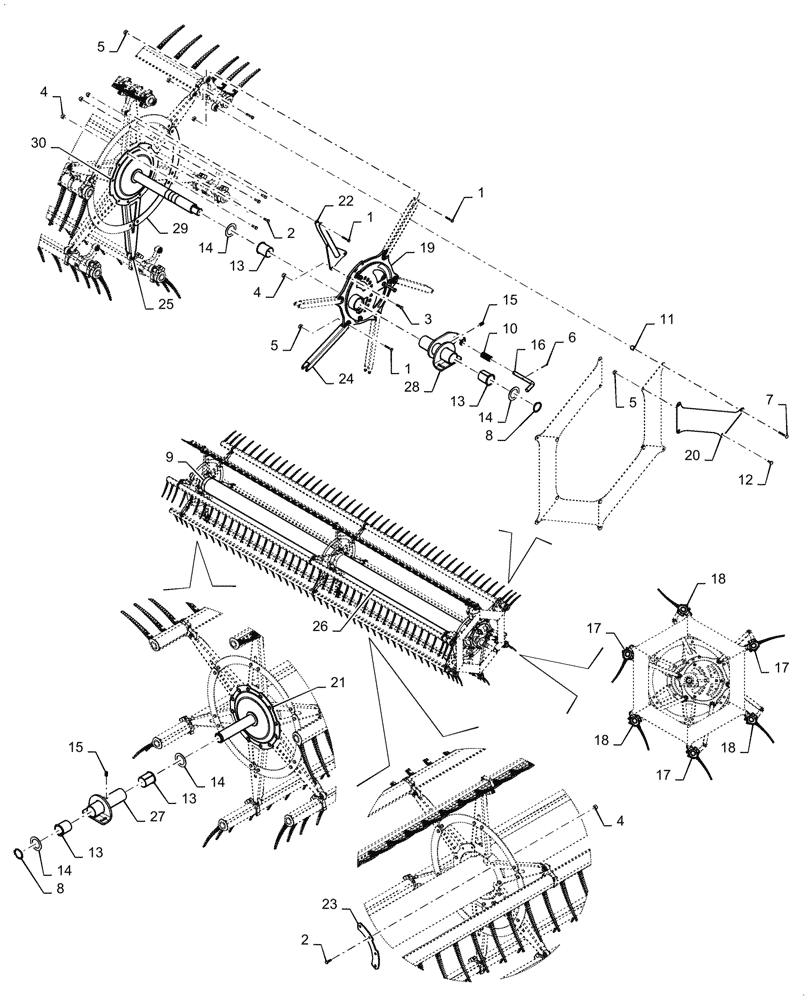 Схема запчастей Case IH DH363 - (58.101.AF[02]) - RH SPLIT REEL, 6-BAT ASSY, ASN YHZB14001 (58) - ATTACHMENTS/HEADERS