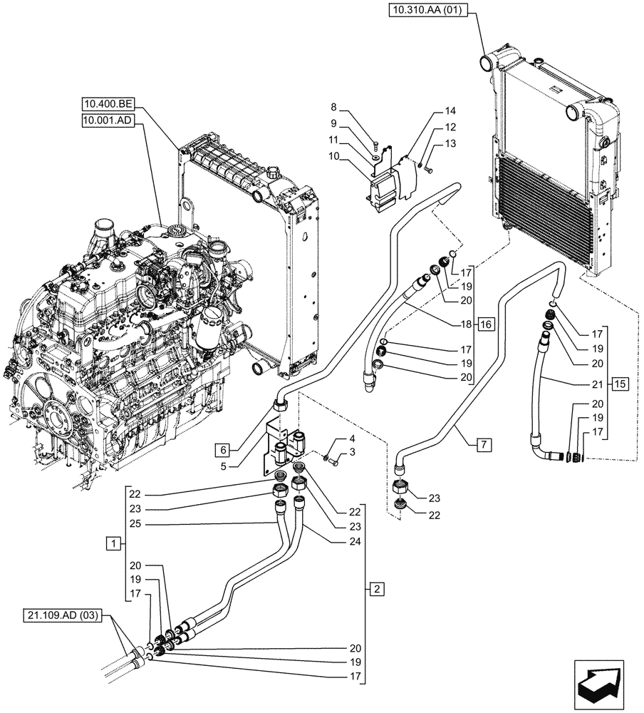 Схема запчастей Case IH PUMA 185 CVT - (21.109.AD[04]) - VAR - 337427, 337433, 391138, 758022, 759053 - TRANSMISSION, OIL COOLER, LINE (21) - TRANSMISSION